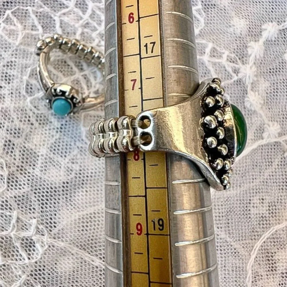 2 Fashion Stretch Rings - Faux Turquoise & Malachite